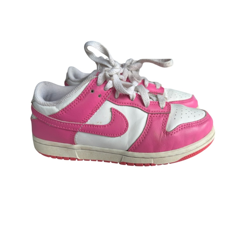 Nike Low Dunk Laser Sneakers Kids 1.5Y Pink Fuchsia White GUC Leather Lace Up